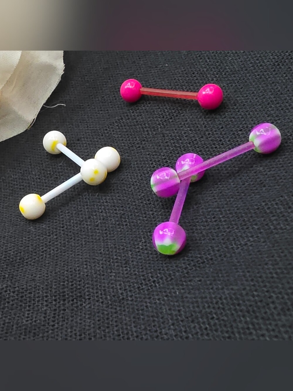 Set of 5 Acrylic Barbell Piercing Rings – 14g (New & Unused)